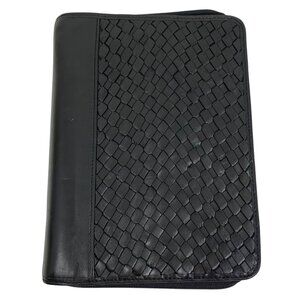 VTG FRANKLIN COVEY 7 Ring Black Woven Genuine Napa Leather Zipper Planner Binder